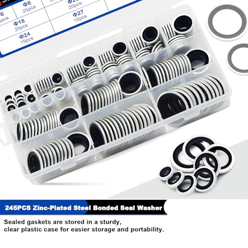245PCS Metric Bonded Sealing Washers, 12 Sizes Rubber Washers Kit - color: 245PCS Black Seal Washers