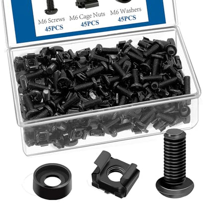 45‑Pack M6 x16mm Rack Screws, Cage Nuts & Washers Server Cabinet - color: 45Pack-M6 x 16mm-BK