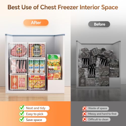 Freezer Organizer Bins, 3 Pack Enlarged Baskets for 5-9 Cu.FT Deep Freezer - color: white 3 pack