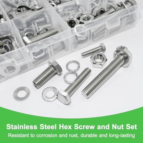 328 Pcs 1/4"-20,5/16"-18,3/8"-16 UNC Stainless Steel Hex Head Screw Kit - size: 1/4,5/16,3/8-328Pcs