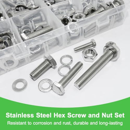 328 Pcs 1/4"-20,5/16"-18,3/8"-16 UNC Stainless Steel Hex Head Screw Kit - size: 1/4,5/16,3/8-328Pcs