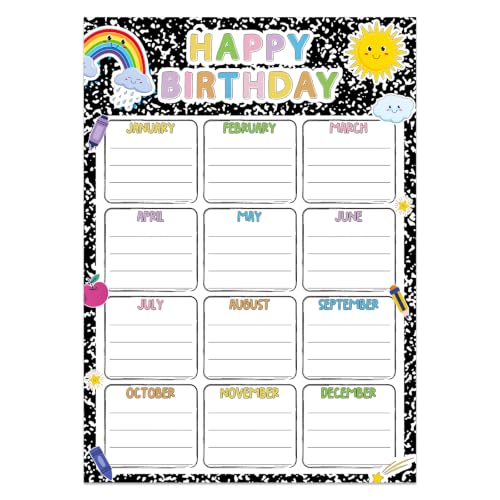 Classroom Birthday Chart Poster, 11.8 x 16.5 Inch Birthday Calendar - color: A-Black