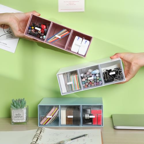 Desktop Organizer With 9 Drawers, Pencil Box, Stationary Organizer - color: 3 Tall Layers & 9 Drawers, White