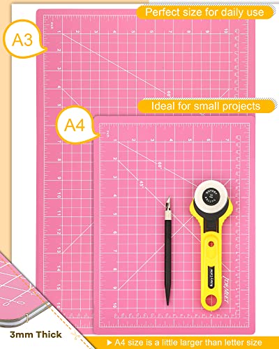 Density-upgraded 9"x12" Self Healing Cutting Mat, Idemeet Rotary Sewing Mat for Crafts, 5-Ply Blade Table Protector Cut Board for Fabric Leather Cutting Quilting Modeling Hobby Project, A4, Pink - color: Pink, size: 11.9"L x 8.8"W