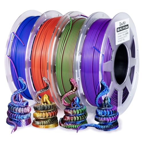 Gratkit Silk Tri-Color PLA Filament,1.75mm, +/-0.03mm, 4 * 250G/Roll, 3D Printing Filament Silk Tri 1kg Bundle - color: Silk Tri-blue Purple Black/Red Blue Green/Red Gold Black/Pink Blue Silver Gray