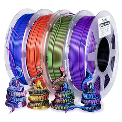 Gratkit Silk Tri-Color PLA Filament,1.75mm, +/-0.03mm, 4 * 250G/Roll, 3D Printing Filament Silk Tri 1kg Bundle - color: Silk Tri-blue Purple Black/Red Blue Green/Red Gold Black/Pink Blue Silver Gray