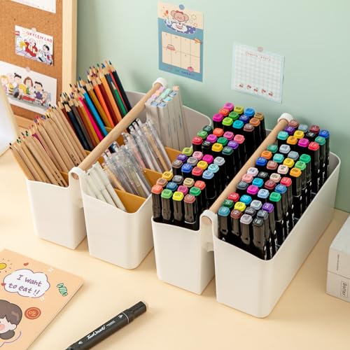 Vidifor Large Portable Caddy Tote with Handle, Plastic Craft Storage Organizer Basket with Adjustable Divided for Art Supplies, Sewing, Colored Pencils, Makeup-Yellow - color: White+Yellow