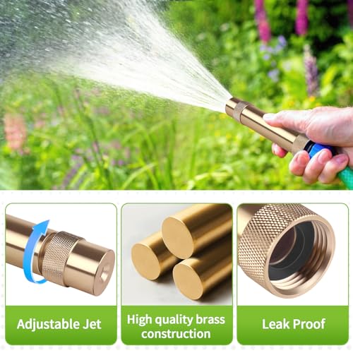 Brass Garden Hose Nozzle, 3/4inch GHT Adjustable Twist Spray Nozzle, 2 Pack