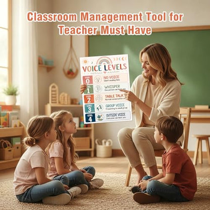 D24TIME Boho Voice Level Chart for Classrooms - Classroom Rules Poster - color: Attractive-Boho