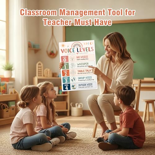 D24TIME Boho Voice Level Chart for Classrooms - Classroom Rules Poster - color: Attractive-Boho