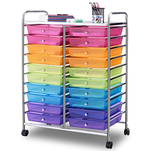 Giantex 20 Drawer Rolling Storage Cart Tools Scrapbook Paper Office School Organizer, Multicolor - color: Rainbow, size: 20 Drawer-25”x15”x35”