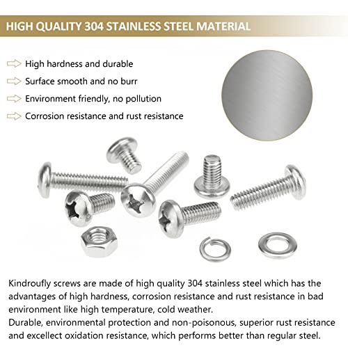 126 Pieces M6 x 8/10 /12/16 /20/25 /30mm Phillips Pan Head Machine Screws Nuts Washers Assortment Kit, 304 Stainless Steel, Fully Machine Thread - size: M6
