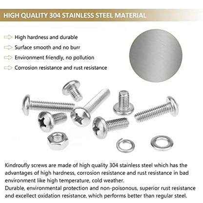 126 Pieces M6 x 8/10 /12/16 /20/25 /30mm Phillips Pan Head Machine Screws Nuts Washers Assortment Kit, 304 Stainless Steel, Fully Machine Thread - size: M6