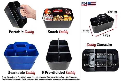 Small Stackable and Portable Simple 6-Compartment Caddy - Made In USA (Blue) - color: Blue