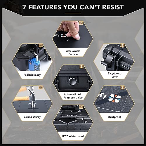 Lykus HC-2510 Waterproof Hard Case with Foam, Inner Size 8.66*6.69*3.11in - color: Black, size: HC-2510
