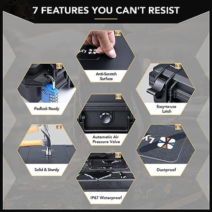 Lykus HC-2510 Waterproof Hard Case with Foam, Inner Size 8.66*6.69*3.11in - color: Black, size: HC-2510