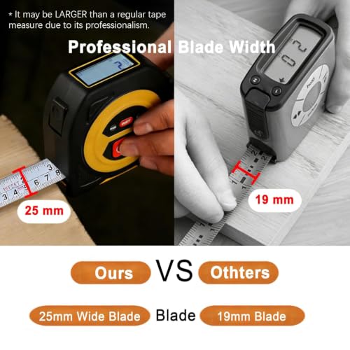 TLW Digital Tape Measure 16ft/5m, 25mm Wide Blade, Easy Read LCD Screen