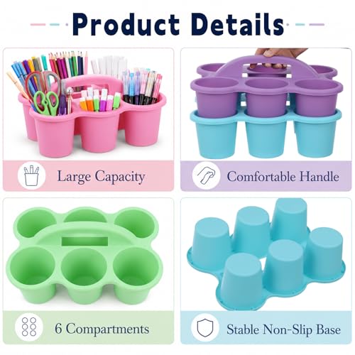 6 Pack Classroom Caddy With Handle for School Supplies, Rainbow - color: Rainbow