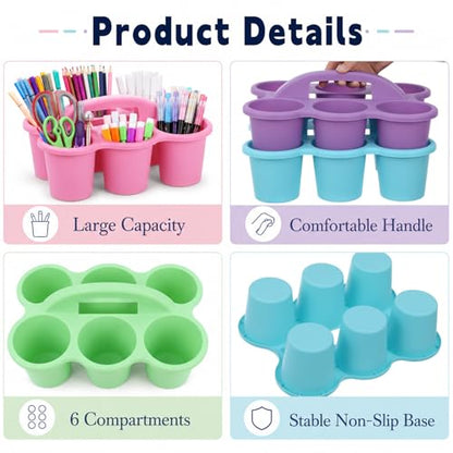 6 Pack Classroom Caddy With Handle for School Supplies, Rainbow - color: Rainbow