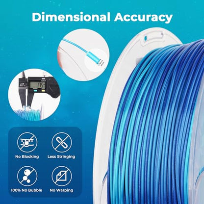 AMOLEN Shiny Silk PLA 3D Printer Filament, Shiny Gradient Silk Pla 1.75mm Azure Blue 3D Printing Filament 1KG/2.2lb - color: Silk Gradient Azure Blue
