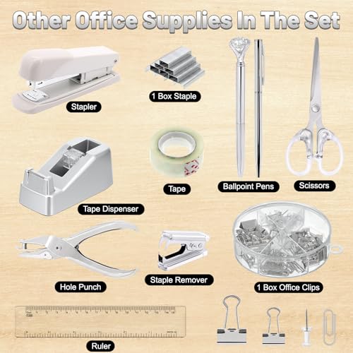 13-in-1 Office Desk Organizer Set for Back to School Supplies Accessories - color: Silver