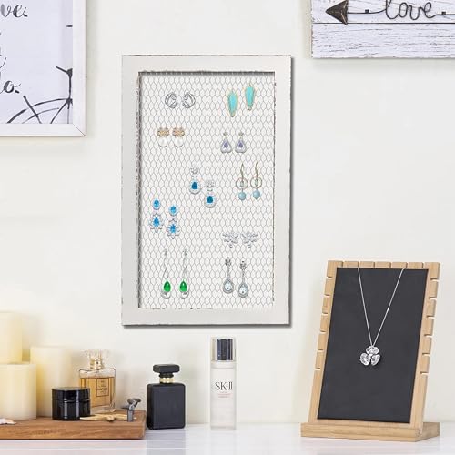 SOFE Chicken Wire White Framed Bulletin Boards, 18×29" Wood Grid Shelf - color: White