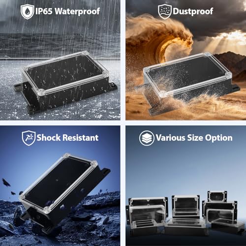 Junction Box with Clear Cover IP65 Waterproof ABS Plastic Universal Project Box with Fixed Ear, Black 5.9"x 3.9"x 1.7"(150x100x44mm)(Pack of 2) - color: 2 packs, size: 5.9"x 3.9"x 1.7"