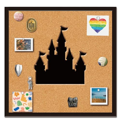 CRASPIRE Castle Pin Board 11.8x11.8In Thick Cork Board Square Wall Mounted Framed Bulletin Display Badge Wooden Decorative Corkboard Memory Memo Brooch Lapel Storage Jewelry for Home Classroom Wedding - style: Square Castle