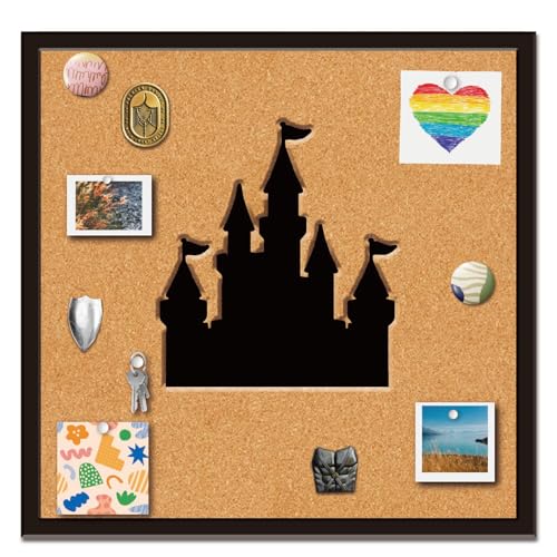 CRASPIRE Castle Pin Board 11.8x11.8In Thick Cork Board Square Wall Mounted Framed Bulletin Display Badge Wooden Decorative Corkboard Memory Memo Brooch Lapel Storage Jewelry for Home Classroom Wedding - style: Square Castle