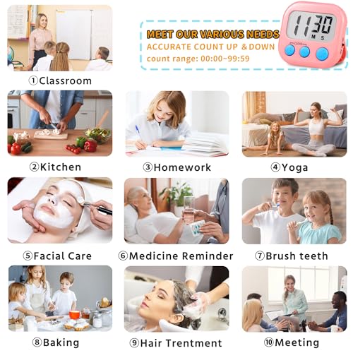 Timer for Kids Digital Kitchen Timers for Cooking- 2 Pack Pink Purple - color: Pink Purple