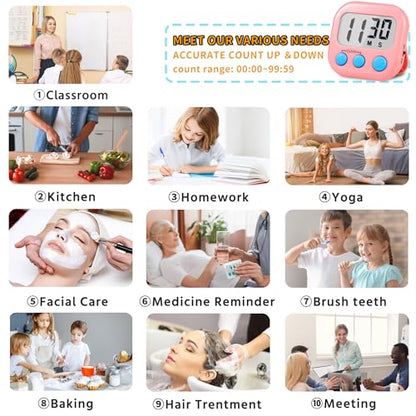 Timer for Kids Digital Kitchen Timers for Cooking- 2 Pack White Pink - color: White Pink