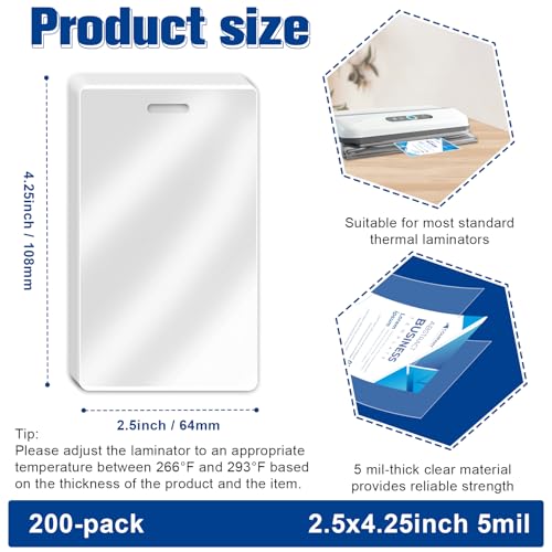 200 Pieces 5 Mil 2 1/2" x 4 1/4" Luggage Laminating Pouches Without Rope Clear Thermal Laminate Pouch Tags with Slot Hole for Pass Cards Student ID (200, 5 Mil-No Loops) - size: 5 Mil-No Loops