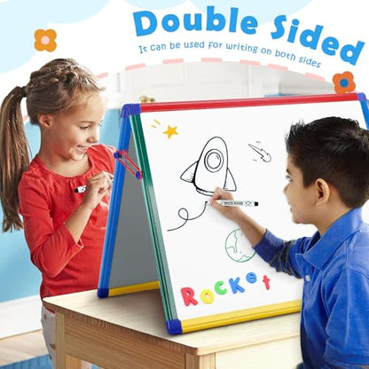 SWANCROWN Magnetic Board for Kids - Tabletop White Board for Children- 24x18 Inch Double Sided Foldable Dry Erase Board Standing with 82Pcs Alphabet Magnets Whiteboard Letters - color: ‎tabletop Whiteboard
