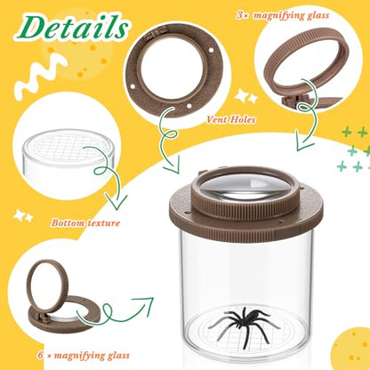Skylety 2 Pieces Bug Jars Insect Viewer Catcher Bug Magnifying Insect Cage Container for Kids Children Science Nature Exploration Tool(Brown) - color: Brown