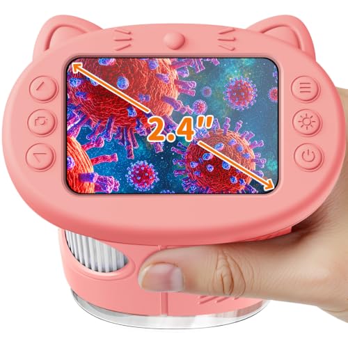 1000X Handheld Digital Microscope for Kids, 2.4" IPS Screen STEM Toys - color: Pink