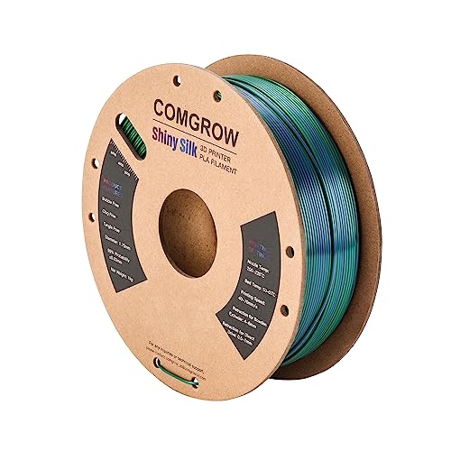 Comgrow Tri-Colors Silk PLA 3D Printer Filament, Rainbow PLA Filament 1.75mm, Dimensional Accuracy +/- 0.02 mm, 1KG Spool, Coextrusion 3D Filament with Shiny Silk Copper-Green-Purple - color: Copper & Green & Purple