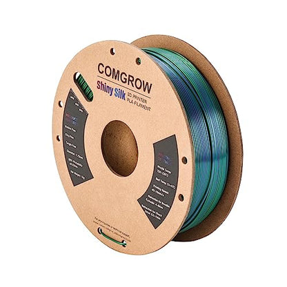 Comgrow Tri-Colors Silk PLA 3D Printer Filament, Rainbow PLA Filament 1.75mm, Dimensional Accuracy +/- 0.02 mm, 1KG Spool, Coextrusion 3D Filament with Shiny Silk Copper-Green-Purple - color: Copper & Green & Purple