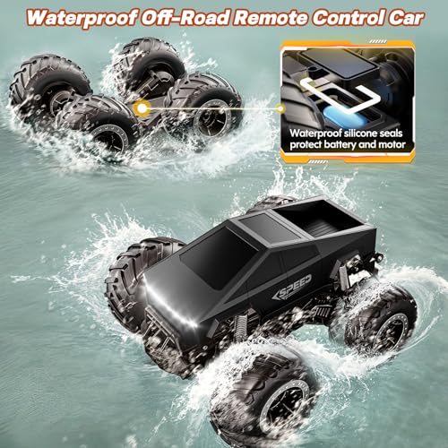 Remote Control Car Monster Truck Toy Off-Road Truck - 4WD Waterproof RC Cars for All Terrain, 1:16 Scale Hobby Monster Truck Toys 2.4GHz Pick-up Vehicles Kids Gifts for Boys Age 6 7 8 9 10-12+,Black - color: Black