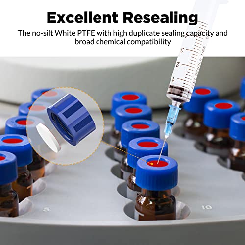 Membrane Solutions 2mL Autosampler Vials, 9-425 GC/HPLC Vials, 100 Pcs - size: Amber Vial & White PTFE septa