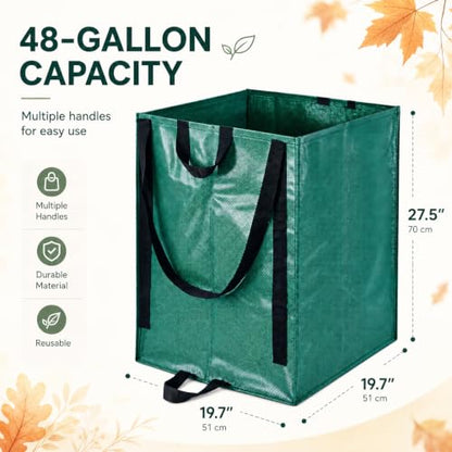 1Pack 48-Gallon Reusable Yard Waste Bag, Leaf Collector Bags with Handles