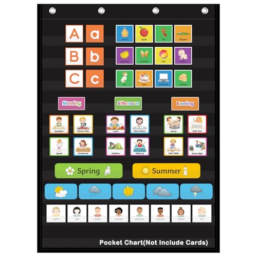 AUVCAS 10-Pocket Standard Pocket Chart for Homeschool & Classroom, Black - color: Black-2, size: 43"L x 28"W