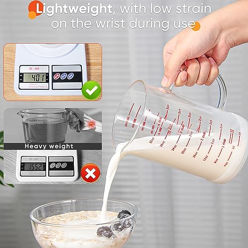 4 Cup Glass Measuring Cup with Handle, 77L High Borosilicate Glass Measuring Cup with V-Shaped and Three Scales (Cup, OZ, ML), Glass Liquid Beaker with Silicone Base, Double-Sided Measure Scales - color: Clear, size: 4 Cup, 1000ML