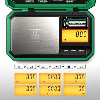 UNIWEIGH Digital Pocket Scale Precision 200g/0.01g Scale Grams Ounces - color: Green