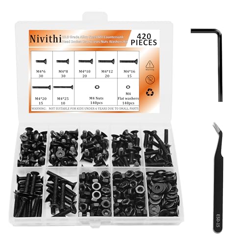 420PCS M4 Countersunk Hex Socket Screws Grade 10.9 Carbon Steel - size: M4 Screw Kit – 420PCS