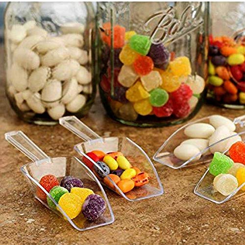 12 Pcs Mini Clear Acrylic Plastic Kitchen Scoops, 5.5" Flat Bottom Ice Scoop for Weddings, Ice, Candy Dessert Buffet, Protein Powders, Coffee, Tea