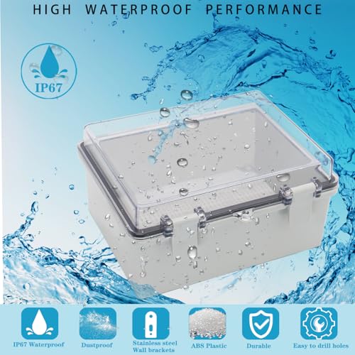 Waterproof Outdoor Electrical Box Junction Box Weatherproof IP67 ABS Plastic Enclosure Switch Router Project Box with Mounting Plate with Wall Bracket 2 Cable Glands Clear 8.7"x6.7"x4.3" - color: Clear, size: 8.7" x 6.7" x 4.3" 1pc