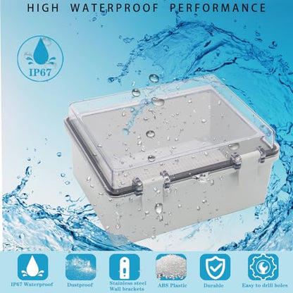 Waterproof Outdoor Electrical Box Junction Box Weatherproof IP67 ABS Plastic Enclosure Switch Router Project Box with Mounting Plate with Wall Bracket 2 Cable Glands Clear 8.7"x6.7"x4.3" - color: Clear, size: 8.7" x 6.7" x 4.3" 1pc