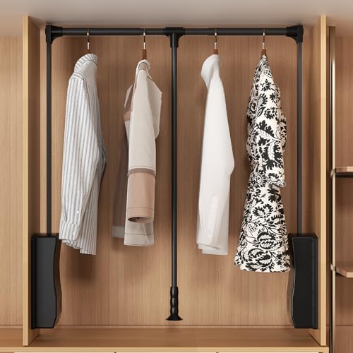 Hitess Soft-Close Pull Down Closet Rod,Wardrobe Lifts Adjustable 21-47 Inch - color: Black, size: 35''-47.2''
