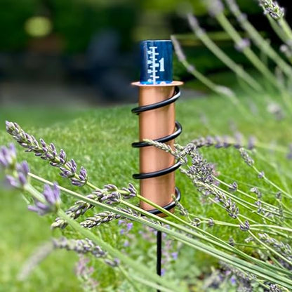 WCRG Copper Rain Gauge for Yard, Steel Stake - Outdoor Sprinkler Gauges, Shatterproof, Winter-Safe, Accurate, Decorative - The Original Floating Rain Gauge, USA Assembled & Designed - size: Stake
