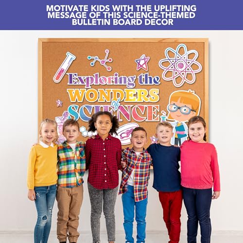 Decorably 17 Pcs Cutouts Inspirational Science Bulletin Board Decorations Set with Borders - Gloss-Laminated Cardstock for Classroom Decor, School Hallways, Education Centers, Homeschool